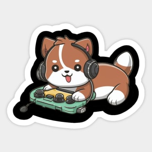 Happy cute dog chilling and gaming Sticker